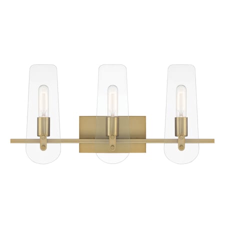 Designers Fountain Bergen Beach 24in 3-Light Brushed Gold Glam Indoor Vanity Light with Clear Glass Shades D256M-3B-BG